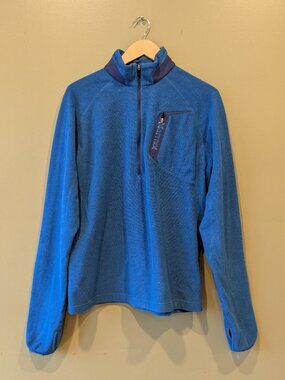 Marmot Mens Medium 1/4 Zip Pullover Blue Waffle Thermal Fleece Grid Tech Hiking